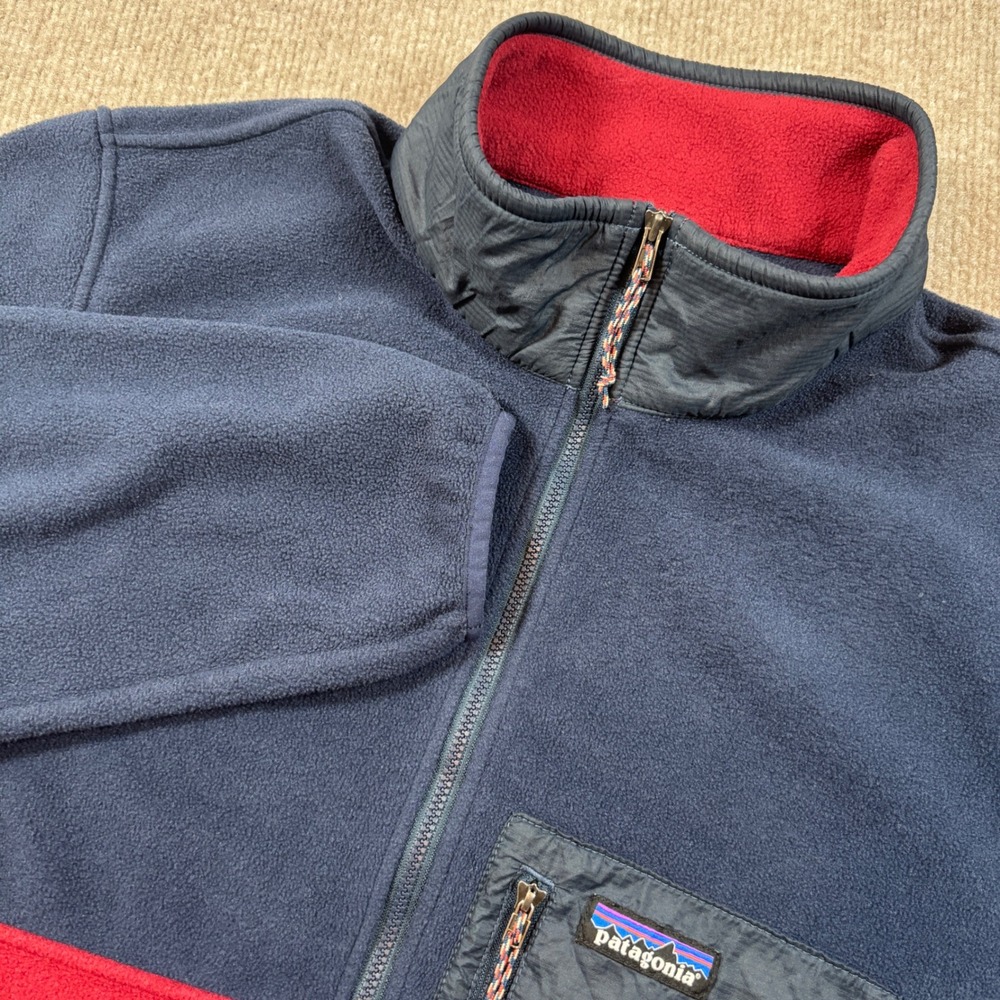 Patagonia Red Blue Microdini 1/2 Zip Fleece Pullover Men's Size Large 26200